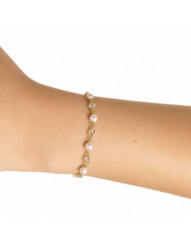 PULSERA ORO 18 QUILATES PERLA CIRCONITA CHATÓN