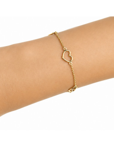 PULSERA EN ORO AMARILLO DE 18 QUILATES 3 CORAZONES CALADOS IGUALES INTERCALADOS