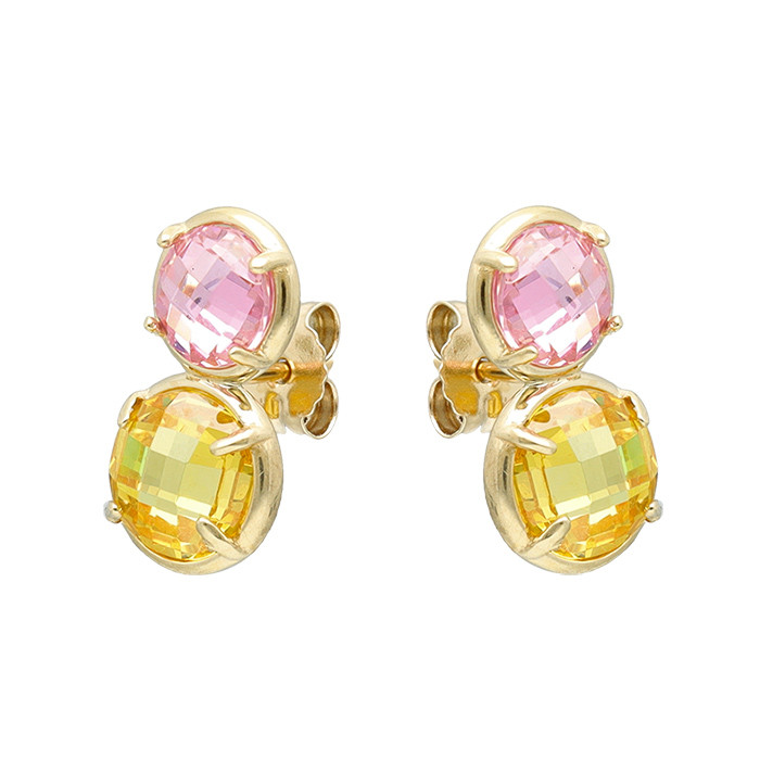 PENDIENTES EN ORO DE 9 QUILATES CON CIRCONITAS EN AMARILLO Y ROSA
