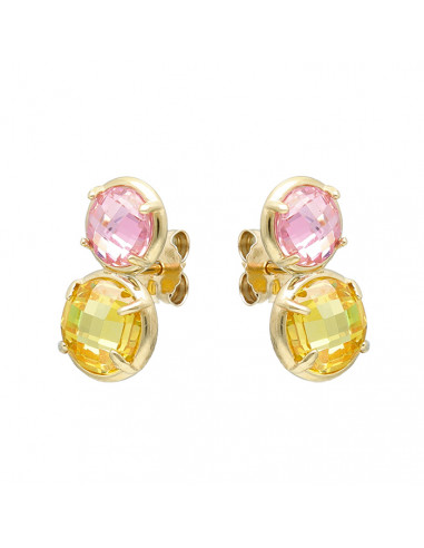 PENDIENTES EN ORO DE 9 QUILATES CON CIRCONITAS EN AMARILLO Y ROSA