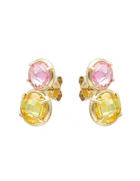 PENDIENTES EN ORO DE 9 QUILATES CON CIRCONITAS EN AMARILLO Y ROSA