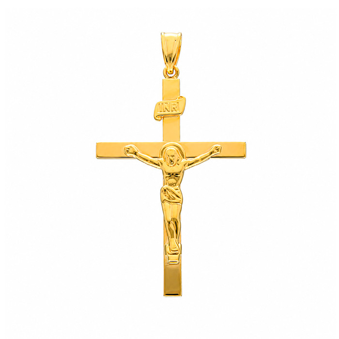CRUZ EN ORO CON CRISTO RELIEVE LISA