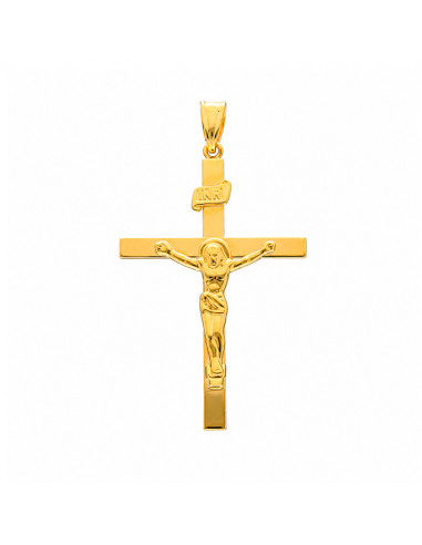 CRUZ EN ORO CON CRISTO RELIEVE LISA