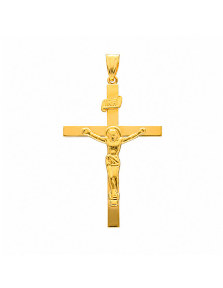 CRUZ EN ORO CON CRISTO RELIEVE LISA