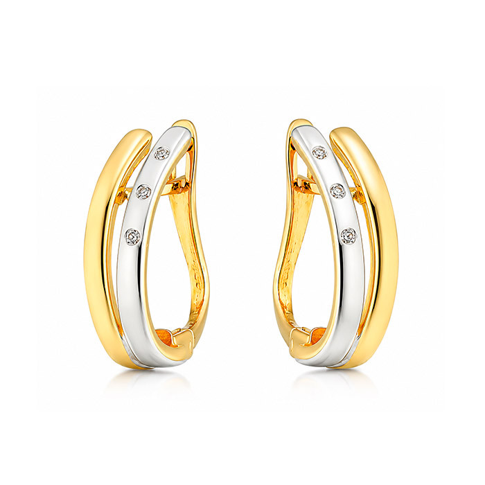PENDIENTES EN ORO DE 9 QUILATES DOBLE BANDA BICOLOR 3 CIRCONITAS