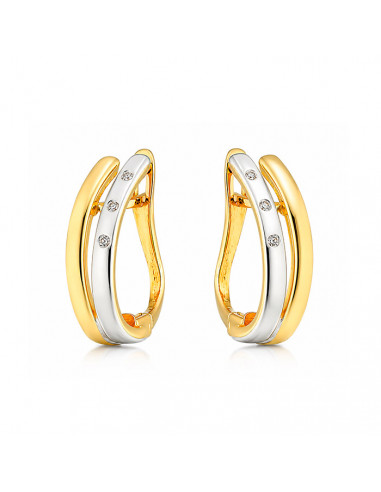 PENDIENTES EN ORO DE 9 QUILATES DOBLE BANDA BICOLOR 3 CIRCONITAS