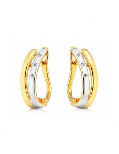 PENDIENTES EN ORO DE 9 QUILATES DOBLE BANDA BICOLOR 3 CIRCONITAS
