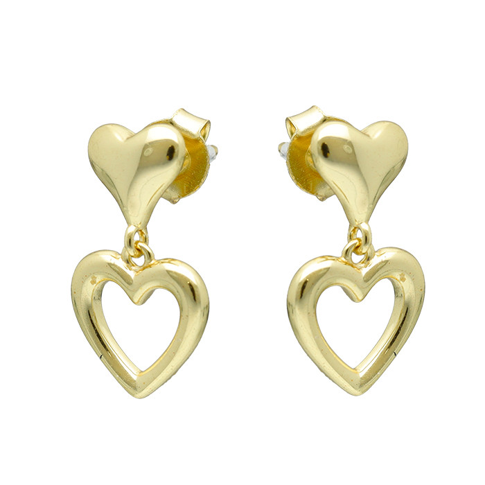PENDIENTES EN PLATA DORADA CON FORMA CORAZÓN