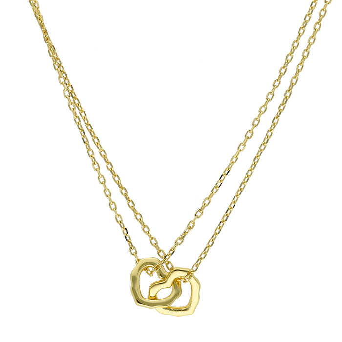 GARGANTILLA EN PLATA DORADA CON DOS CORAZONES