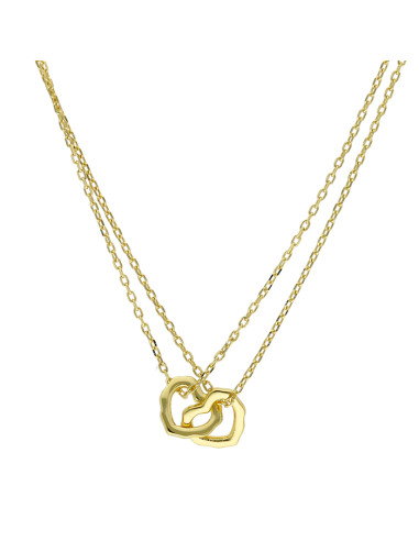 GARGANTILLA EN PLATA DORADA CON DOS CORAZONES