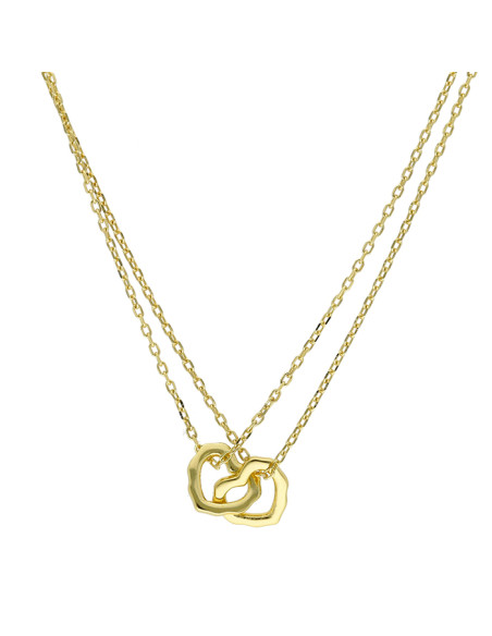 GARGANTILLA EN PLATA DORADA CON DOS CORAZONES