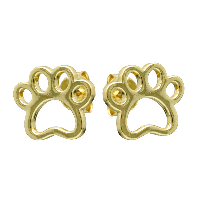 PENDIENTES EN PLATA DORADA CON FORMA DE HUELLA CALADA