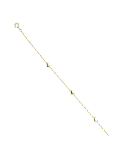 PULSERA EN PLATA DORADA CON FORMA DE CORAZONES
