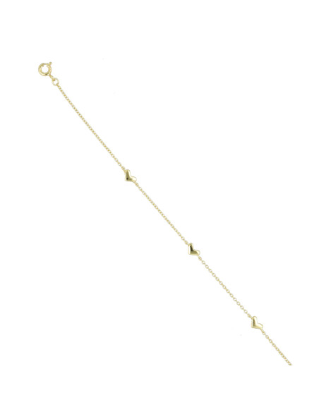 PULSERA EN PLATA DORADA CON FORMA DE CORAZONES