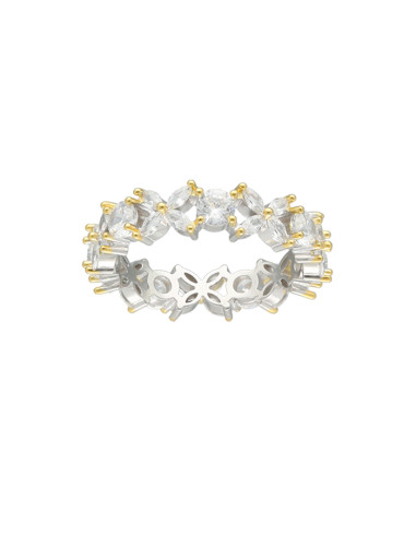 ANILLO EN PLATA CON CIRCONITAS Y ZONAS DORADAS FORMA DE CRUCES