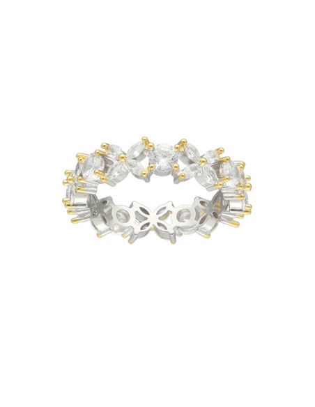 ANILLO EN PLATA CON CIRCONITAS Y ZONAS DORADAS FORMA DE CRUCES