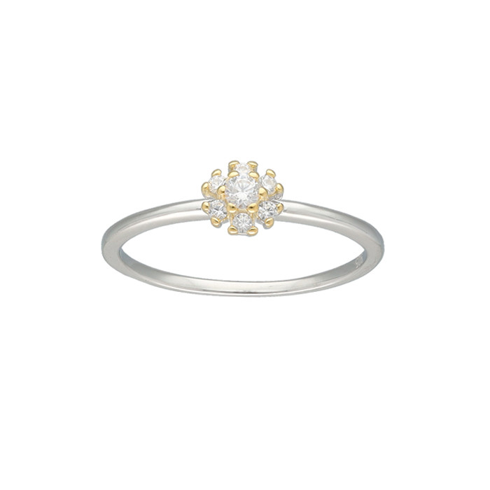 ANILLO EN PLATA CON CIRCONITAS Y ZONAS DORADAS ROSETA PEQUEÑA