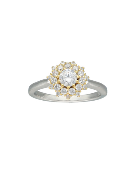 ANILLO EN PLATA CON CIRCONITAS Y ZONAS DORADAS ROSETA GRANDE