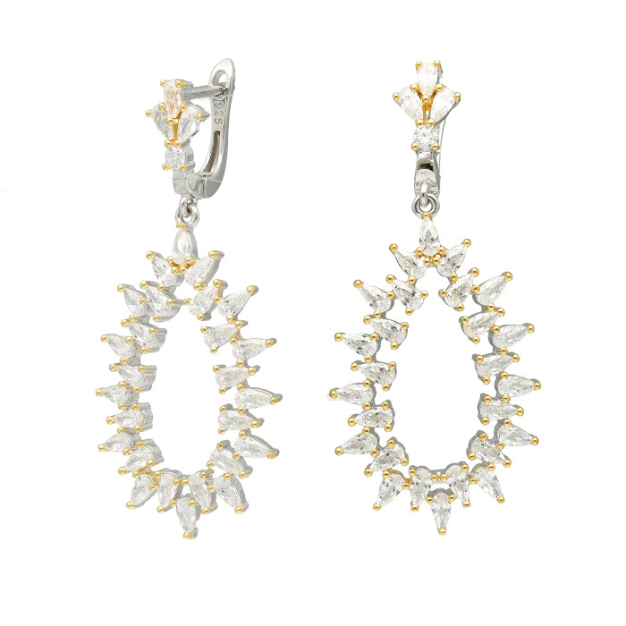 PENDIENTES LARGOS EN PLATA CON CIRCONITAS OVAL CALADO