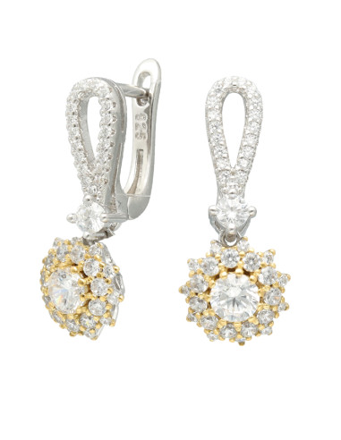 PENDIENTES LARGOS EN PLATA CON CIRCONITAS ROSETA