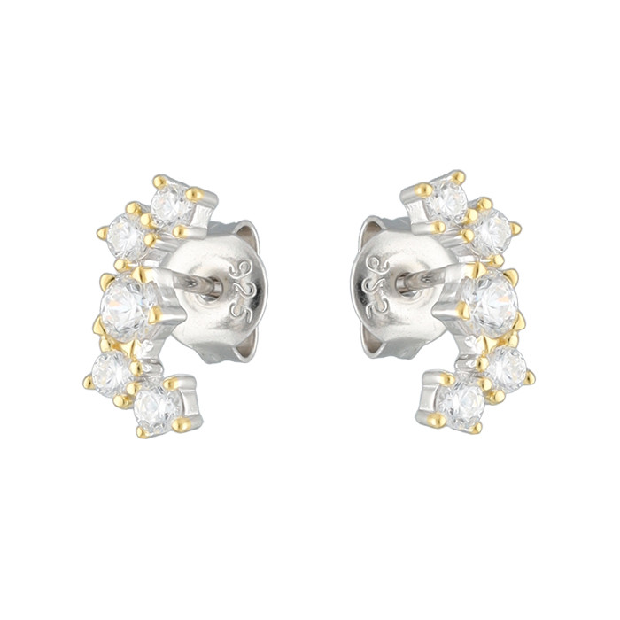 PENDIENTES EN PLATA CON CIRCONITAS ENGASTADAS ZONAS DORADAS
