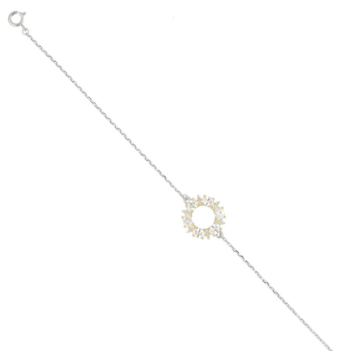 PULSERA EN PLATA CON ZONAS DORADAS FORMA ROSETA REDONDA CALADA