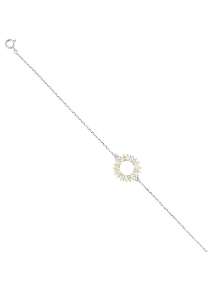 PULSERA EN PLATA CON ZONAS DORADAS FORMA ROSETA REDONDA CALADA
