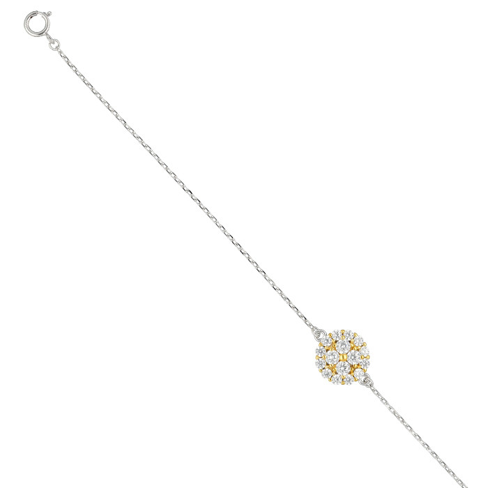 PULSERA EN PLATA CON ZONAS DORADAS FORMA ROSETA FORMA FLOR