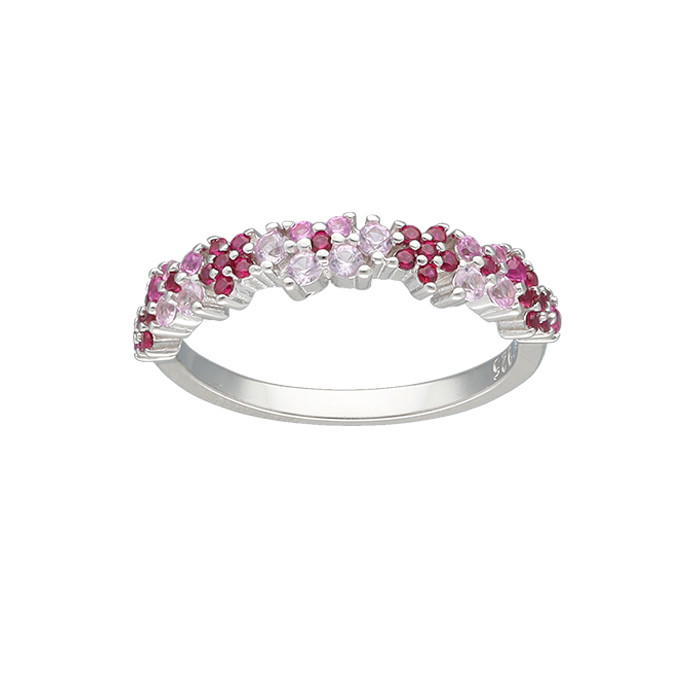 ANILLO EN PLATA CON CIRCONITAS ROSAS Y BLANCAS