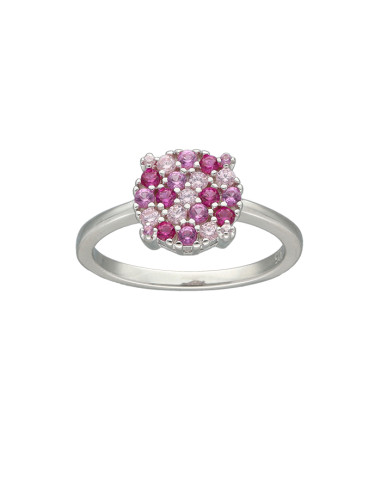 ANILLO EN PLATA REDONDO CON CIRCONITAS ROSAS Y BLANCAS