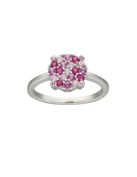 ANILLO EN PLATA REDONDO CON CIRCONITAS ROSAS Y BLANCAS