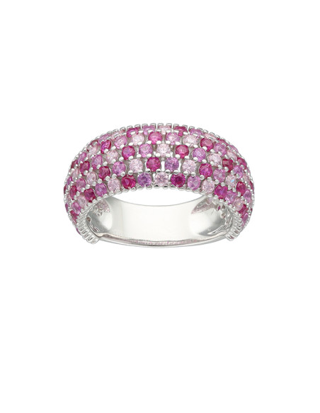 ANILLO EN PLATA CON CIRCONITAS ROSAS Y BLANCAS ANCHO