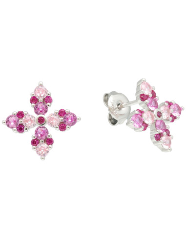 PENDIENTES EN PLATA CON CIRCONITAS ROSAS Y ROJAS FORMA CRUZ