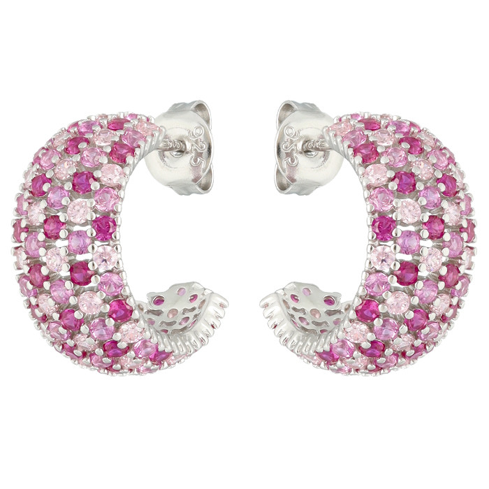 PENDIENTES LARGOS EN PLATA CON CIRCONITAS ROSAS Y ROJAS MONTADAS EN GARRA