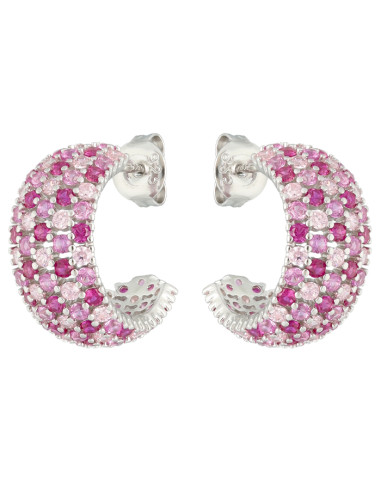 PENDIENTES LARGOS EN PLATA CON CIRCONITAS ROSAS Y ROJAS MONTADAS EN GARRA