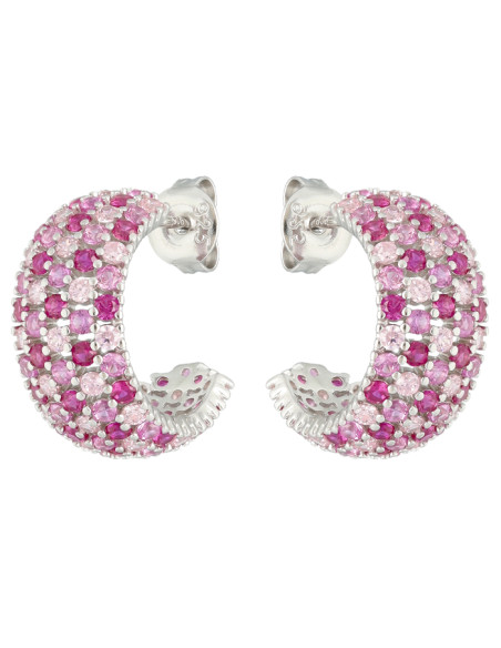 PENDIENTES LARGOS EN PLATA CON CIRCONITAS ROSAS Y ROJAS MONTADAS EN GARRA