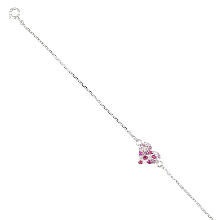 PULSERA EN PLATA CON CIRCONITAS ROJAS Y ROSAS CON FORMA DE CORAZÓN