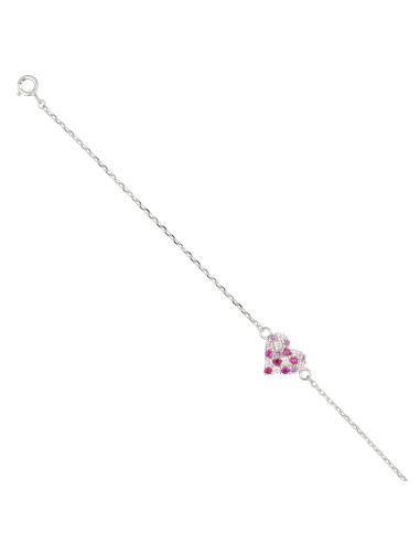 PULSERA EN PLATA CON CIRCONITAS ROJAS Y ROSAS CON FORMA DE CORAZÓN