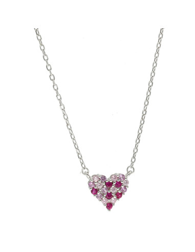 GARGANTILLA EN PLATA CON CIRCONITAS ROSAS Y ROJAS CON COLGANTE FORMA DE CORAZÓN