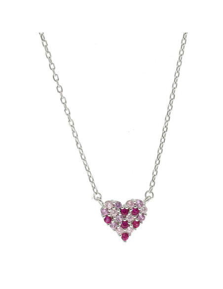 GARGANTILLA EN PLATA CON CIRCONITAS ROSAS Y ROJAS CON COLGANTE FORMA DE CORAZÓN