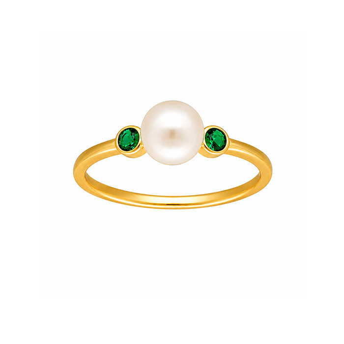 ANILLO EN PLATA CON PERLA Y CIRCONITA VERDE