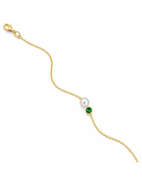PULSERA EN PLATA CON CIRCONITA VERDE Y PERLA