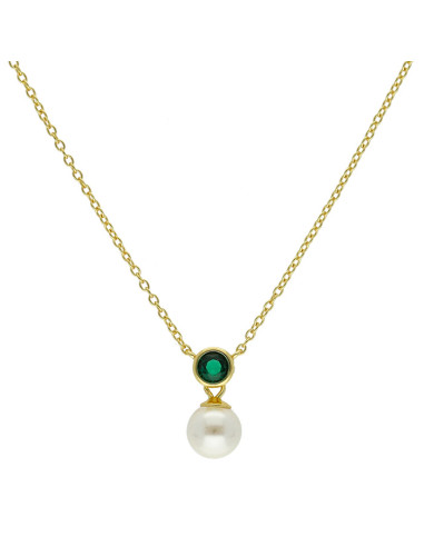 GARGANTILLA PLATA DORADA CIRCONITA VERDE OVAL CON PERLA