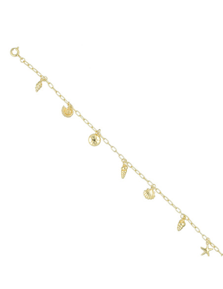 PULSERA EN PLATA DORADA CON COLGANTES CON FORMAS MARINAS