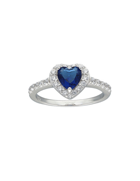 ANILLO EN PLATA CON CIRCONITAS Y CENTRO AZUL FORMA CORAZÓN