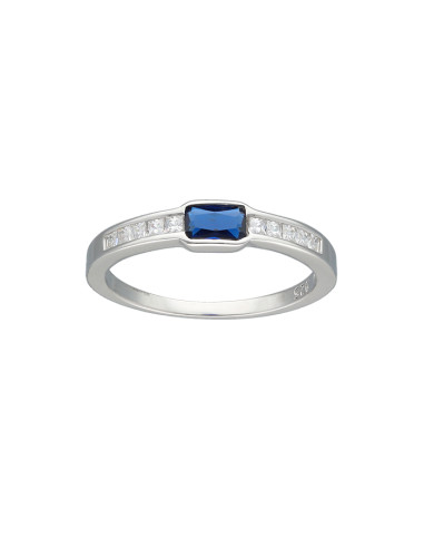 ANILLO EN PLATA CON CIRCONITAS Y CENTRO AZUL RECTO