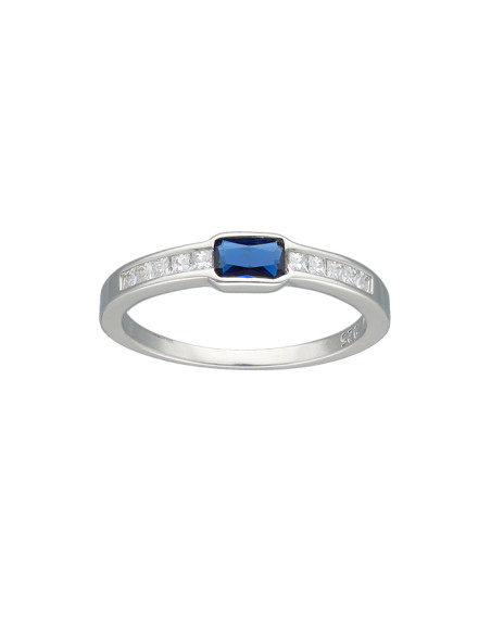 ANILLO EN PLATA CON CIRCONITAS Y CENTRO AZUL RECTO