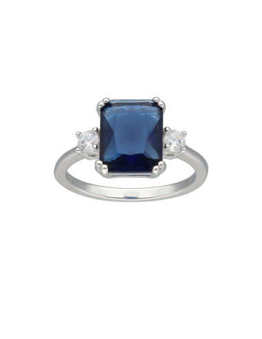 ANILLO EN PLATA CON CIRCONITAS Y CENTRO AZUL FORMA CUADRADA