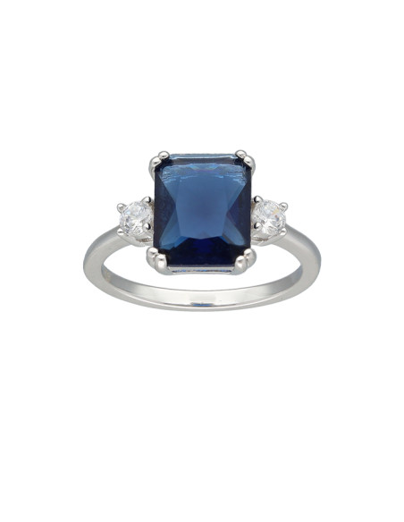 ANILLO EN PLATA CON CIRCONITAS Y CENTRO AZUL FORMA CUADRADA