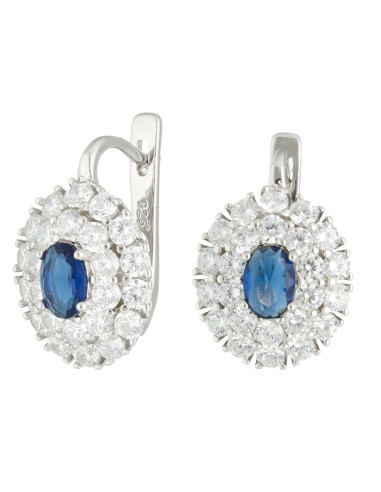 PENDIENTES EN PLATA CON CIRCONITAS BLANCAS CENTRO AZUL